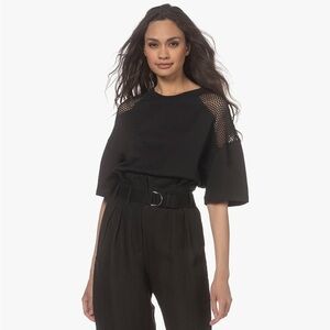 IRO Black Cotton Mesh Net Shoulder Oldoz Boxy Short Sleeve T-Shirt EUC Size S